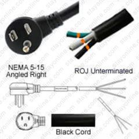 AC Power Cord NEMA 5-15 Plug Right to ROJ 8 Feet 15A/125V 14/3 SJT