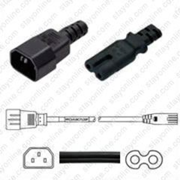 IEC320 C14 Male Plug to C7 Connector 0.9 meters / 3 feet 2.5A/250V 18/2 SPT-2 Black - Power Cord