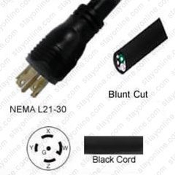 NEMA L21-30 Male Plug to Blunt 3.7 meters / 12 feet 25A/208V 10/5 SJT Black - Power Supply Cord