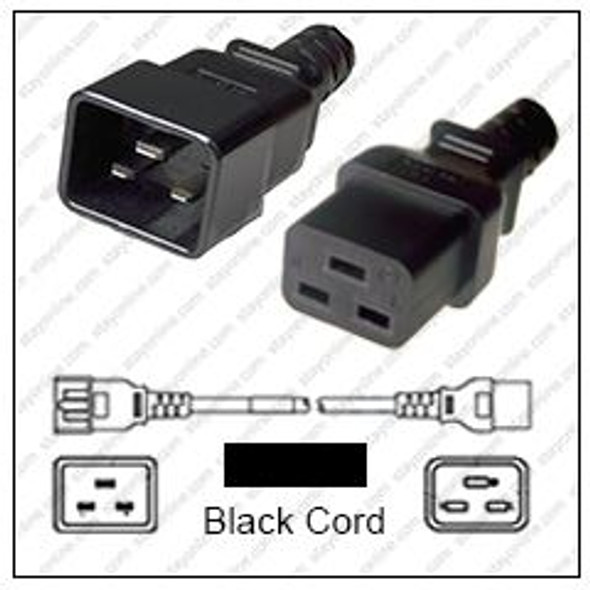 IEC320 C20 Male Plug to C19 Connector 2.5 meters / 8 feet 20A/250V 12/3 SJT Black - Power Cord