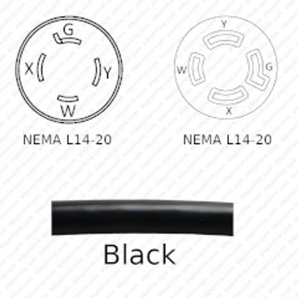 NEMA L14-20 Male Plug to L14-20 Connector 15.0 meters / 50 feet 20A/250V 12/4 SOOW Black - Power Extension Cord