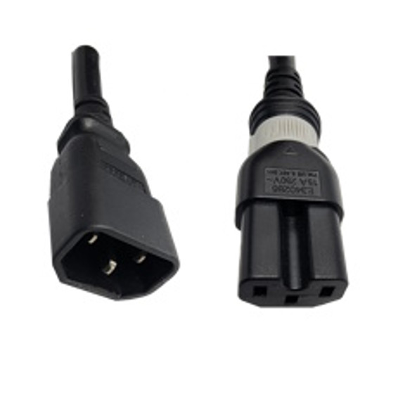 IEC320 C14 Male Plug to C15 Connector S-Lock 2.5meters / 8 feet 15A/250V 14/3 SJT Black - Universal Locking Power Cord