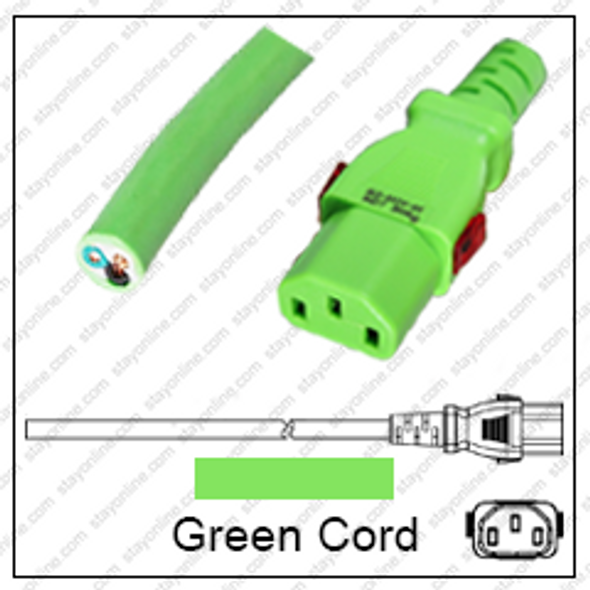 Cord Blunt/C13 WS-Lock Green 4.5m/15' 10A/125V 18/3 SJT