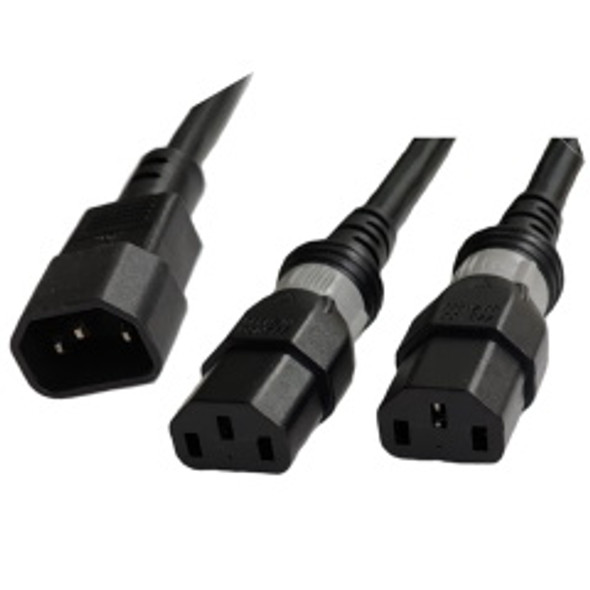 Cord C14/x2 C13 S-Lock Black 6' 10a/250v 18/3 SJT 12 inch legs