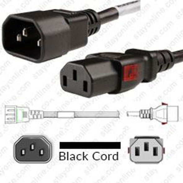 IEC320 C14 Male Plug to C13 Connector WS-Lock 1.5 meters / 5 feet 15A/250V 14/3 SJT Black - Locking Power Cord