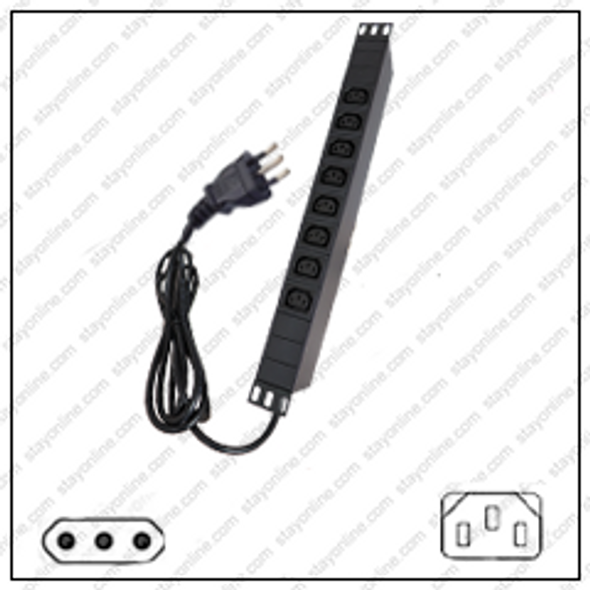 Power Strip Rack Mount Italy CEI23-16 16 Amp Plug to 8 IEC320 C13 Receptacles