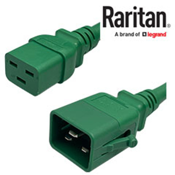Raritan SecureLock SLC20C19-8FTK3-6PK IEC320 C20 Male Plug to C19 Connector 2.5 meters / 8 feet 20A/250V 12/3 SJT Green - 6 Pack Locking Power Cords