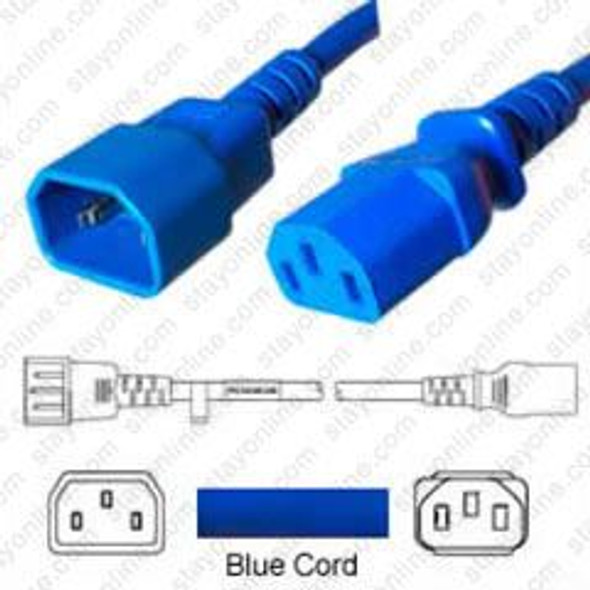 IEC320 C14 Male Plug to C13 Connector 0.6 meters / 2 feet 10A/250V H05VV-F3G0.75 & 18/3 SJT & HVCTF1.0 Blue - Power Cord