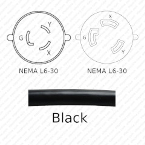 NEMA L6-30 Male Plug to L6-30 Connector 0.9 meters / 3 feet 30A/250V 10/3 SJT Black - Power Extension Cord