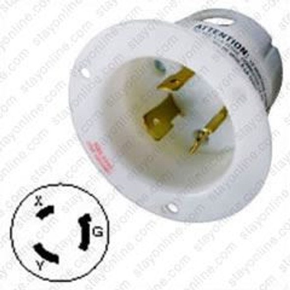 HUBBELL HBL2345 AC Flanged Inlet NEMA L8-20 Male White