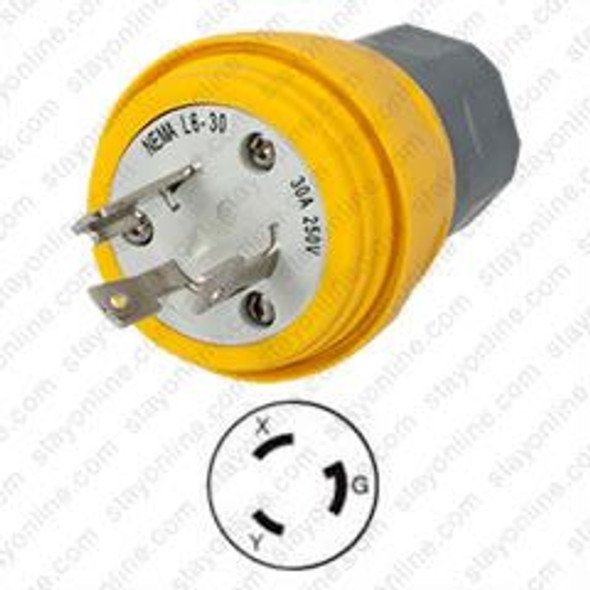 HUBBELL HBL28W48 AC Plug NEMA L6-30 Male Yellow Watertight