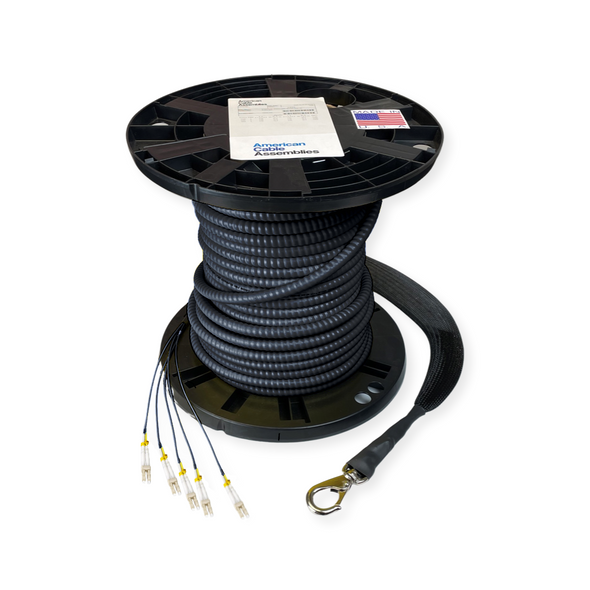 6 Strand Indoor Plenum Rated Interlocking Armored Multimode 10-GIG OM3 50/125 Custom Pre-Terminated Fiber Optic Cable Assembly - Made in the USA by QuickTreX® | American Cable Assemblies

