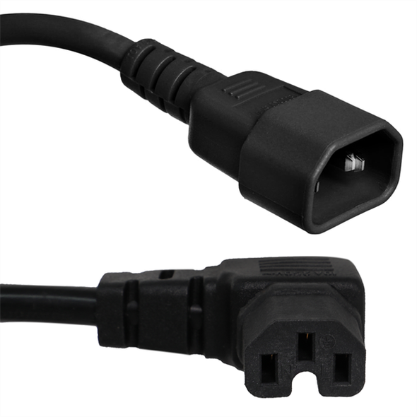 Iron Box IBX-24121-XX C14 to Right Angle C15 Power Cords, 10A, 250V, 18/3 SJT | American Cable Assemblies