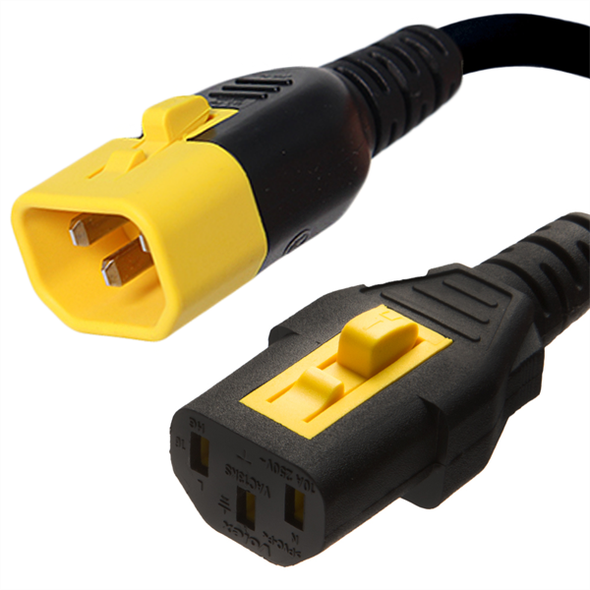 Iron Box IBX-3002-XX V-Lock C14 to C13 Power Cords, Black, 10A, 250V, 18/3 SVT | American Cable Assemblies