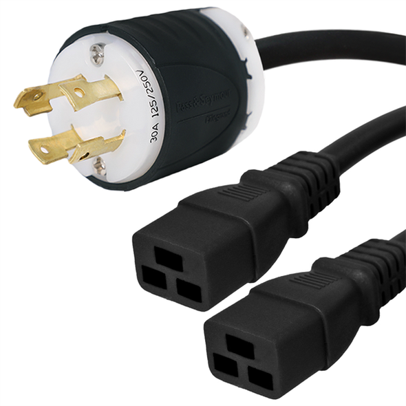 Iron Box IBX-10042-10 L14-30P to 2x C19 Splitter Power Cords | American Cable Assemblies