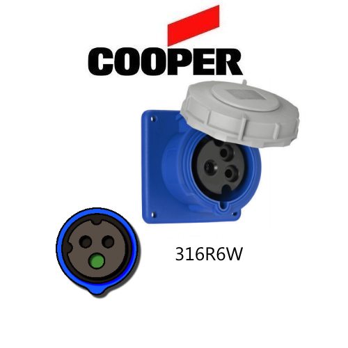 Iron Box AH316R6W Cooper 316R6W Outlet   16A, 250V 2-Pole / 3-Wire, IEC60309 | American Cable Assemblies