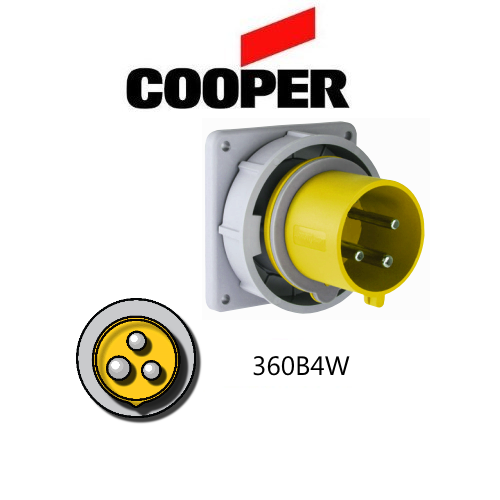 Iron Box AH360B4W Cooper 360B4W Inlet   60A, 110V  125V 2-Pole / 3-Wire, IEC60309 | American Cable Assemblies