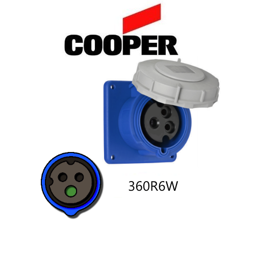 Iron Box AH360R6W Cooper 360R6W Outlet   60A, 250V 2-Pole / 3-Wire, IEC60309 | American Cable Assemblies