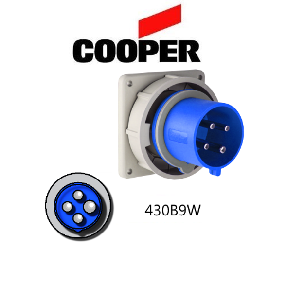 Iron Box AH430B9W Cooper 430B9W Inlet   30A, 250V 3-Pole / 4-Wire, IEC60309 | American Cable Assemblies