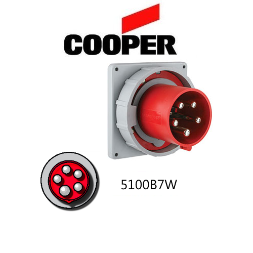 Iron Box AH5100B7W Cooper 5100B7W Inlet   100A, 277-480V 4-Pole / 5-Wire, IEC60309 | American Cable Assemblies