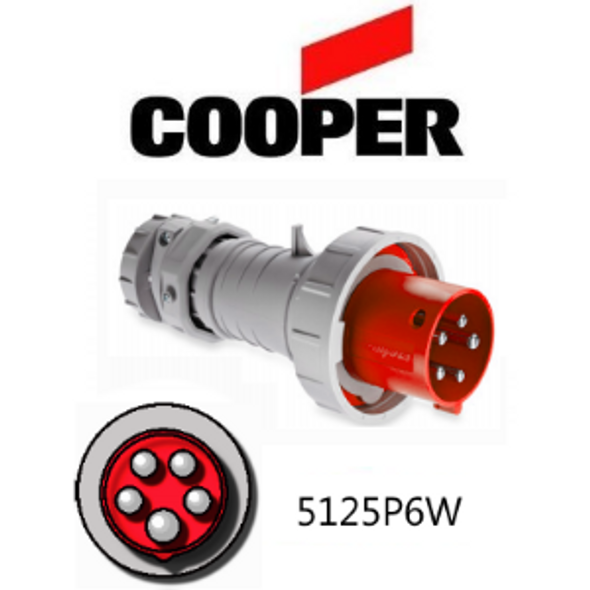 Iron Box AH5125P6W Cooper 5125P6W Plug   125A, 380-415V 4-Pole / 5-Wire, IEC60309 | American Cable Assemblies