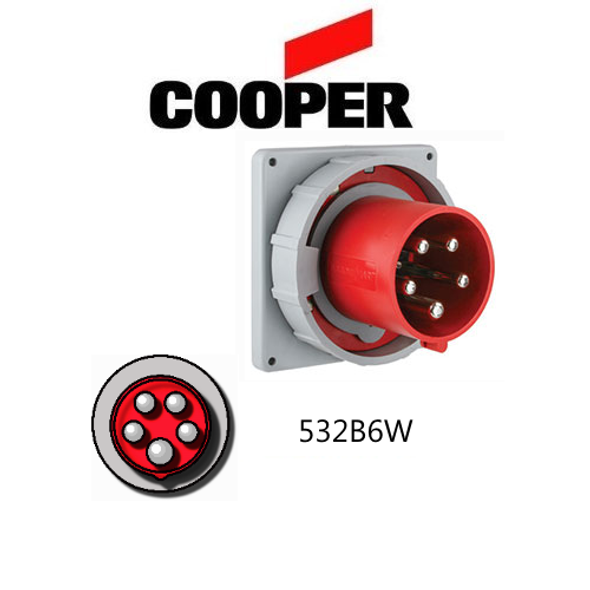 Iron Box AH532B6W Cooper 532B6W Inlet   32A, 220-380V 4-Pole / 5-Wire, IEC60309 | American Cable Assemblies