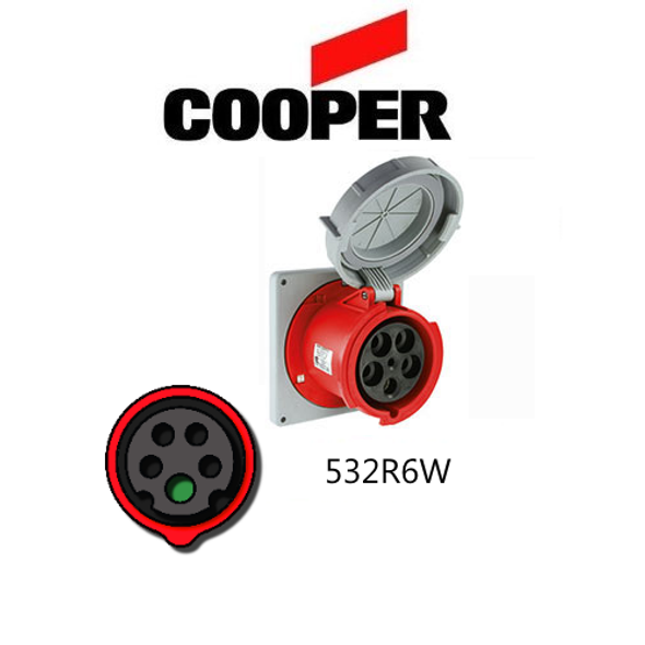 Iron Box AH532R6W Cooper 532R6W Outlet   32A, 220-380V 4-Pole / 5-Wire, IEC60309 | American Cable Assemblies