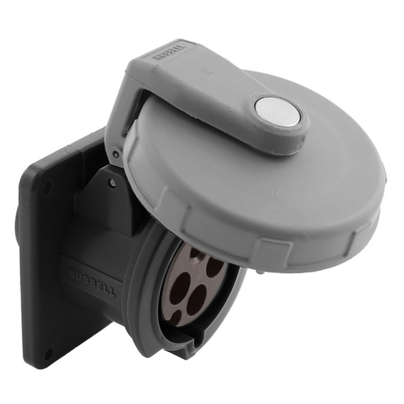 Iron Box HBL4100R5W Hubbell HBL4100R5W 100A, 600V, 3-Pole Pin and Sleeve Flanged Receptacle | American Cable Assemblies