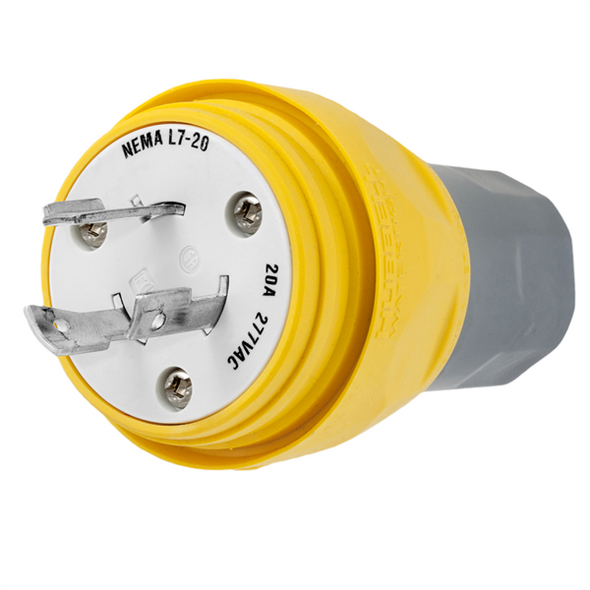 Iron Box HBL26W49 Hubbell HBL26W49 L7-20P Twist-Lock® Watertight Plug, 20A, 277V | American Cable Assemblies