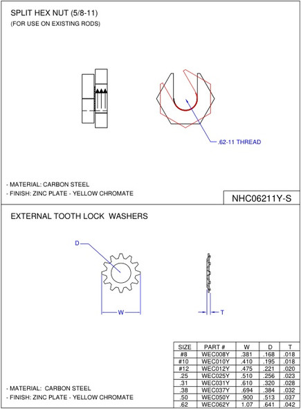 Moreng Telecom WEC025Y 1/4  External Tooth Lock Washer   Zy | American Cable Assemblies