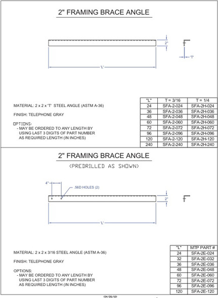 Moreng Telecom SFA-2H-240_ Framing Angle  2 X 2 X 20' | American Cable Assemblies