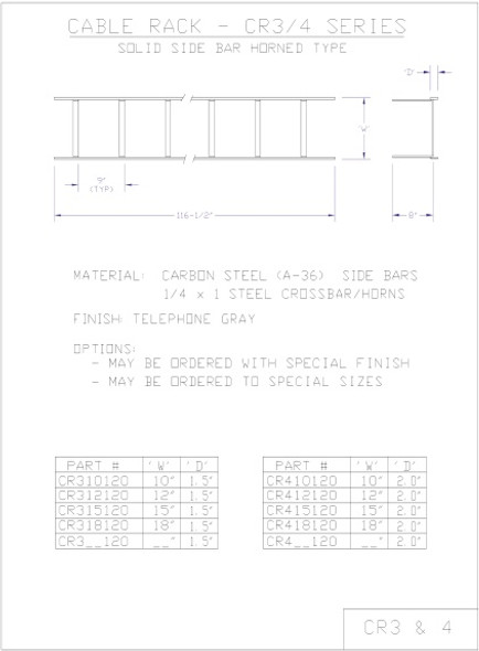 Moreng Telecom CR324120 Horned Cable Rack  -  Solid Side | American Cable Assemblies