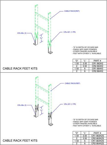 Moreng Telecom CR1-863K2 Cable Rack End "L"  Bracket  1.5" (Pair) | American Cable Assemblies
