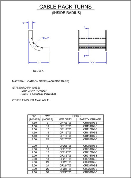 Moreng Telecom CR112T05 Cable Rack Inside Radius Turn | American Cable Assemblies