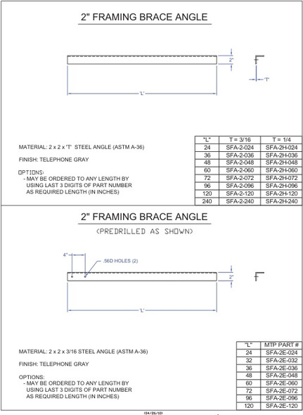 Moreng Telecom SFA-2-036 Framing Angle  2 X 2 X  36" | American Cable Assemblies