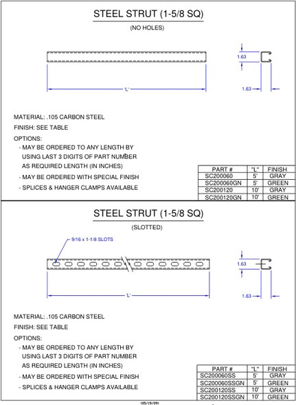 Moreng Telecom SC200120GN Strut Channel | American Cable Assemblies