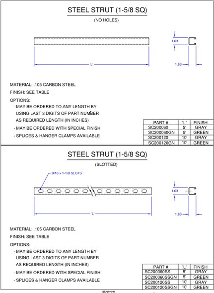 Moreng Telecom SC200120SS Flex Strut Channel  -  W/ Slots | American Cable Assemblies