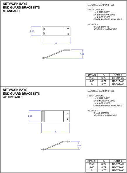 Moreng Telecom R8-378-1K Network Bay Rear Brace Kits - Adjustable | American Cable Assemblies