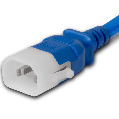 DL1413-H-018-BLU - 1.5FT Blue Dual Lock IEC320 C14 Secure-Locking to IEC320 C13 Universal Locking 15A 250V | American Cable Assemblies