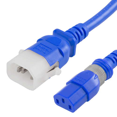 DL1413-F-036-BLU - 3FT Blue Dual Lock IEC320 C14 Secure-Locking to IEC320 C13 Universal Locking 10A 250V | American Cable Assemblies