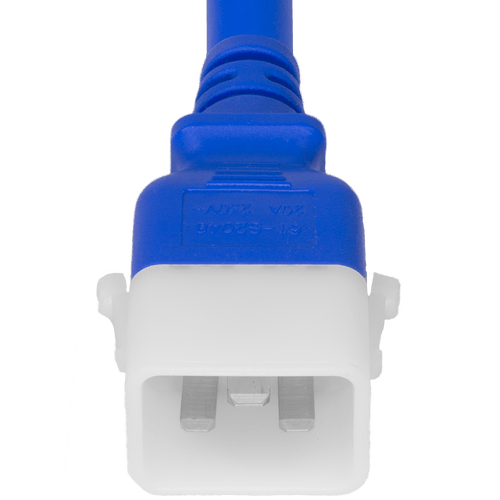 DL2019-J-036-BLU - 3FT Blue Dual Lock IEC320 C20 Secure-Locking to IEC320 C19 Universal Locking 20A 250V | American Cable Assemblies