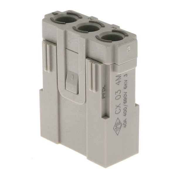 Mencom CX-03-4M Mixo series, Male Rectangular Insert, 3 pin, 40 amp, Crimp | American Cable Assemblies