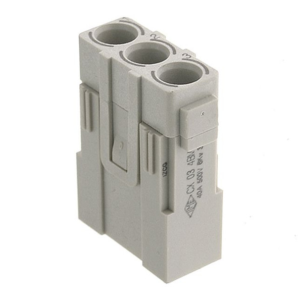 Mencom CX-03-4BM Mixo series, Male Rectangular Insert, 3 pin, 40 amp, Crimp, accepts 8awg | American Cable Assemblies
