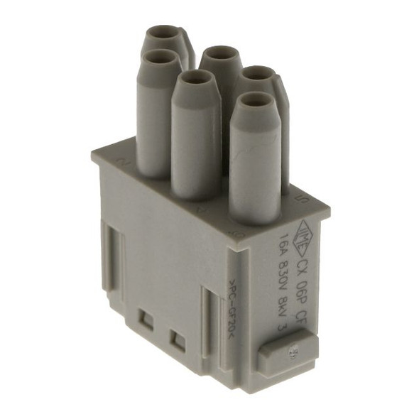 Mencom CX-06P-CF Mixo series, Female Rectangular Insert, 6 pin Protected, 1 module, 16 amp, Crimp | American Cable Assemblies