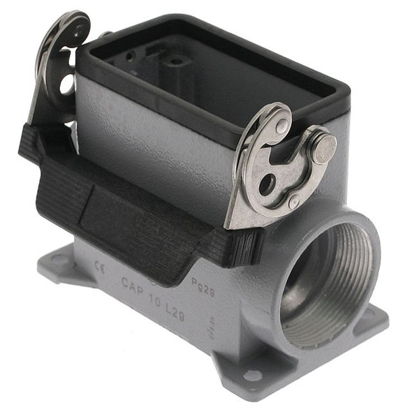 Mencom CAP-10L229 Standard, Rectangular Base, Single Latch, Surface mount, size 57.27, 2 Side PG29 cable entries, High construction | American Cable Assemblies