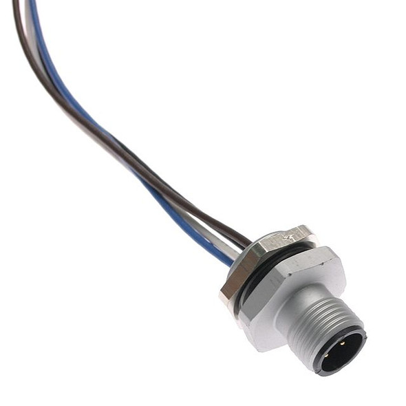 Mencom MEC-5MR-M16 MEC, Receptacle, 5 Pole, Male Straight, 1 Foot, 22awg, 4A, M16, Front Mount, Nickel Plated Brass | American Cable Assemblies