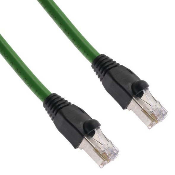Mencom PNRJ-4MMPS-5M Profinet, Cordset, Shielded to both ends, 4 Pole, RJ45 Straight / RJ45 Straight, 5 Meters, 22awg, 4A, Green, PVC, Nickel Plated Brass | American Cable Assemblies
