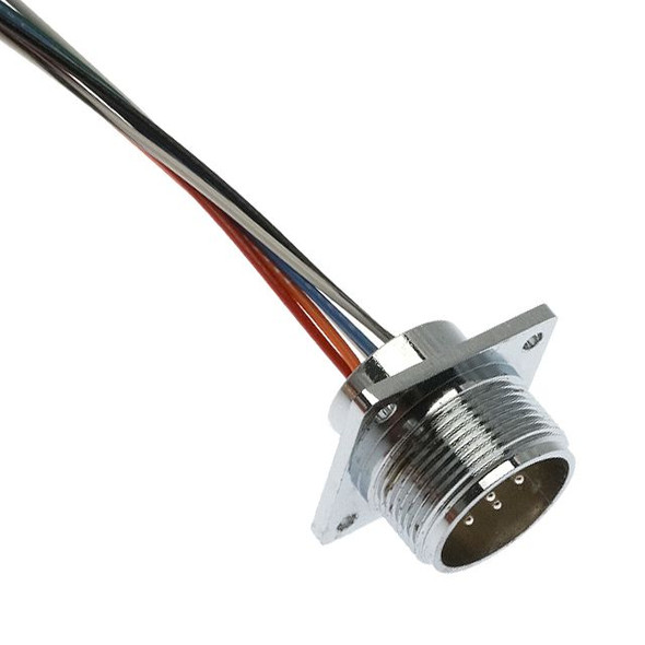 Mencom MS16S-3BMR-0.3M-18-PM MIL-Spec Size 16S-3B, Receptacle, 3 Pole, Male Straight, 1', 18awg, 10A, Panel Mount, Nickel Plated Zinc Diecast | American Cable Assemblies