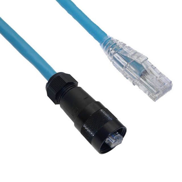 Mencom E45V3P-8MP-RJ45-5M Ethernet, Cordset, 8 Pole, E45V3 Male Straight / RJ45 Plug, 5M, Black, PUR, UL508A, UL50, UL50E | American Cable Assemblies