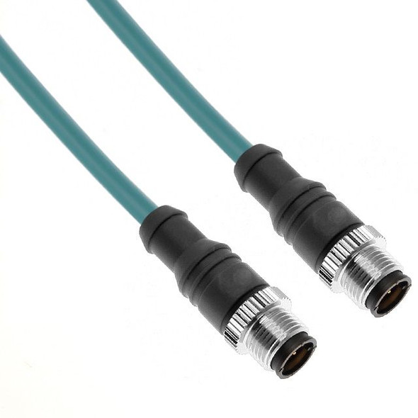 Mencom MDE45B-4MMP-5M Ethernet, Cordset, Shielded Cable, Not shielded to coupling nut, 4 Pole, M12 D-Coded Male Straight / M12 D-Coded Male Straight, 5M, Teal, PVC | American Cable Assemblies